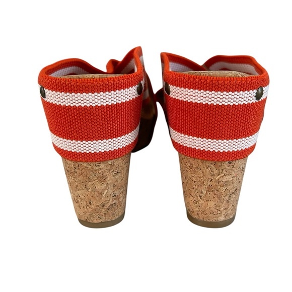 Lucky Brand Miller Platform  Orange/White Stripe High Cork Wedge Sz 10 - Picture 8 of 12